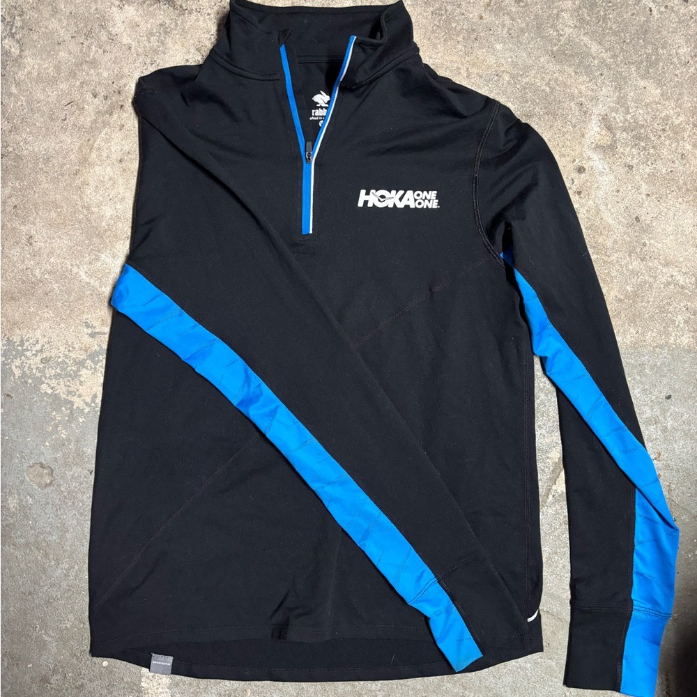 Hoka One One Black Quarter Zip with Blue Stripes